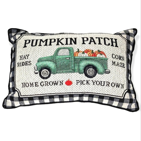 Hobby Lobby Other - Farmhouse Rustic Pumpkin Patch Green Truck Buffalo Plaid Long Tapestry Pillow